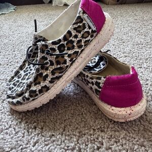 Hey Dude Leopard Print Kids Sneakers with Pink Highlights